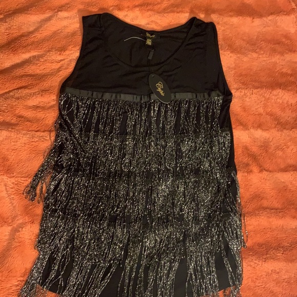 Cupio Black Sleeveless Top w/Tassles - multi layered SZ M NWT - Picture 3 of 7